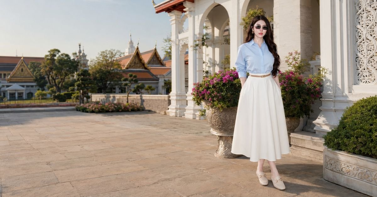 Blue Shirt and White Midi Skirt Outfit Ideas for Women 2026