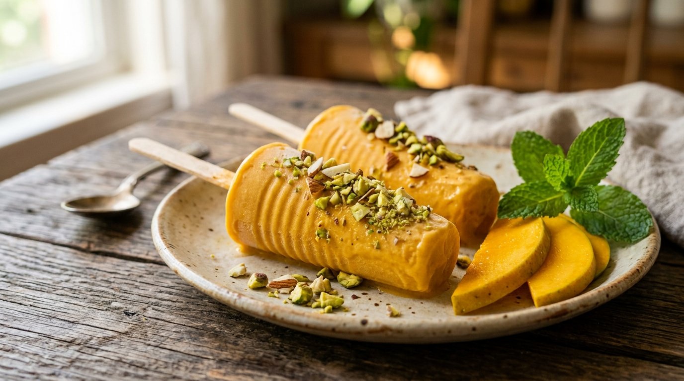 Mango kulfi served plain and as kulfi falooda