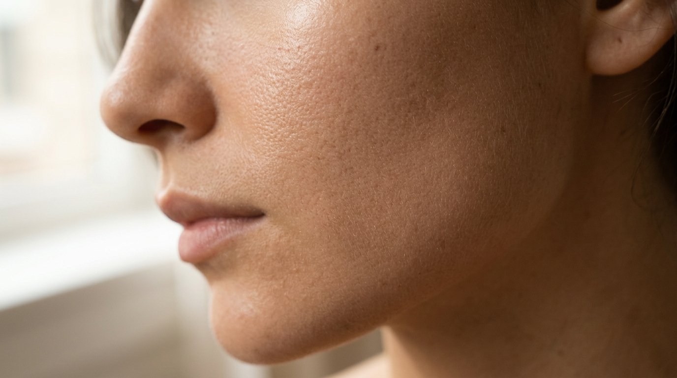 Close-up of naturally luminous skin illustrating the Korean glass skin routine 2026