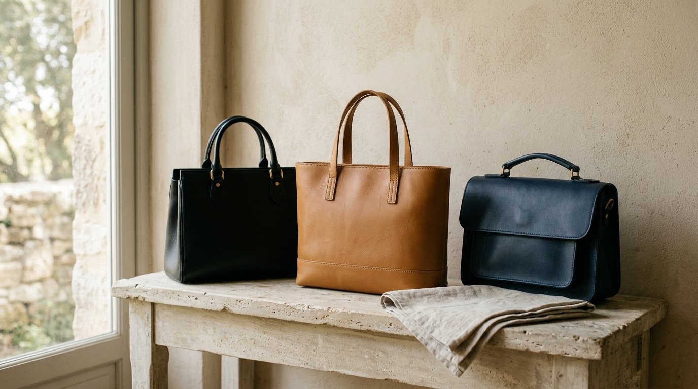 Best luxury handbags worth the investment shown in black, camel and navy leather